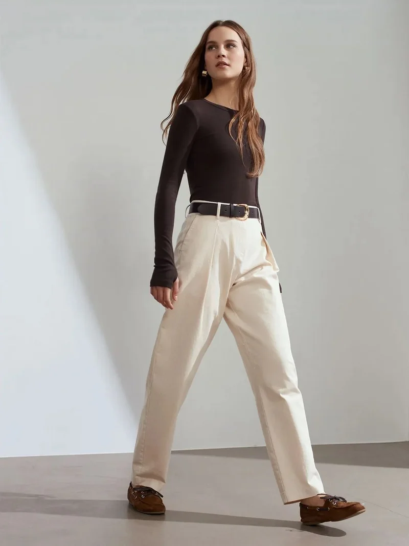 ديلفين Dilvin High-waist Wide-leg Gabardine Trousers