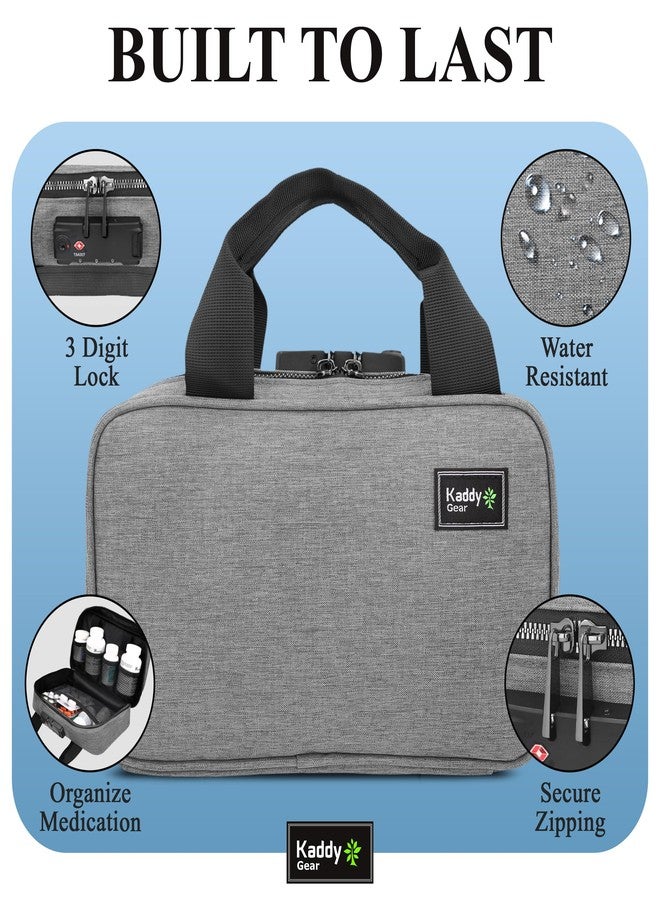 KADDY GEAR صندوق تنظيم الأدوية الآمن من كادي، لتخزين زجاجات الأدوية أو المكملات الغذائية؛ أدوات النظافة الشخصية؛ للسفر أو المنزل، مزود بقفل معتمد من إدارة أمن النقل الأمريكية (رمادي) - Image 3