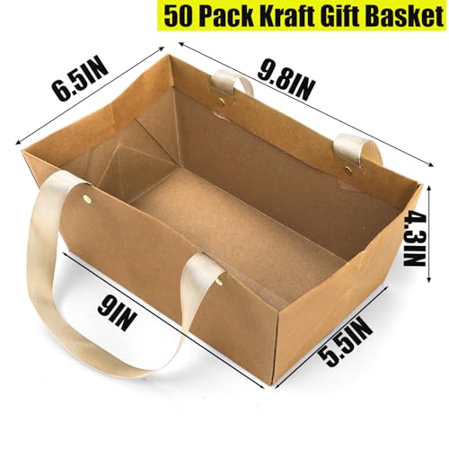 Cedilis 50 Pack Kraft Gift Basket with Handles 98 x 65 x 43 Empty Paper Basket for Party Gifts Anniversary Wedding Easter Crafts Brown - Image 5
