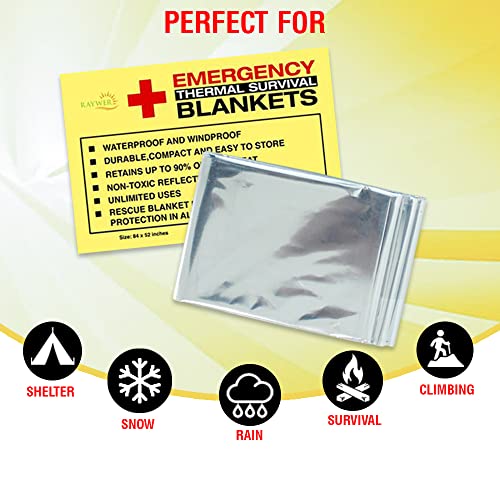 RAYWER (4 Pack Emergency Thermal Survival Blankets, Mylar Blankets for Outdoor, Camping, Hiking, Survival, Large Silver Thermal Sheets, Heavy Duty Gear (4 pcs, Size 84x52) - Image 4