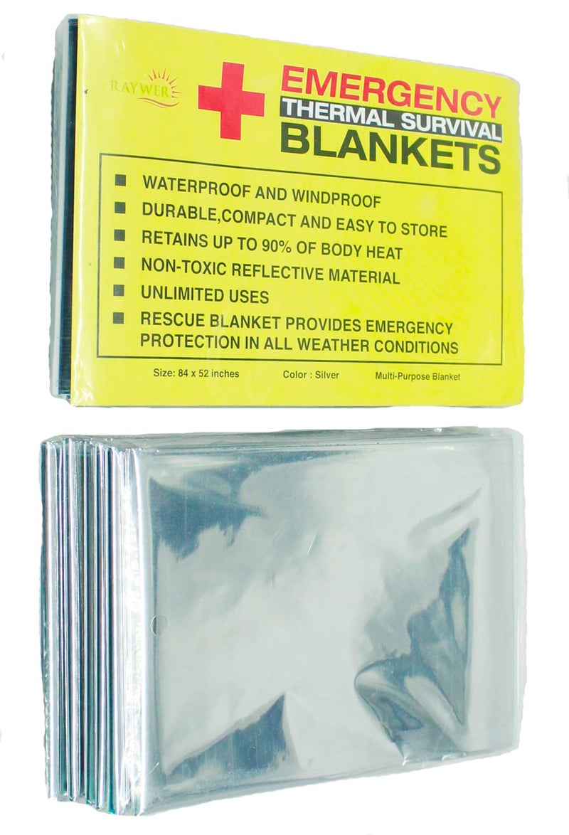RAYWER (4 Pack Emergency Thermal Survival Blankets, Mylar Blankets for Outdoor, Camping, Hiking, Survival, Large Silver Thermal Sheets, Heavy Duty Gear (4 pcs, Size 84x52) - Image 2