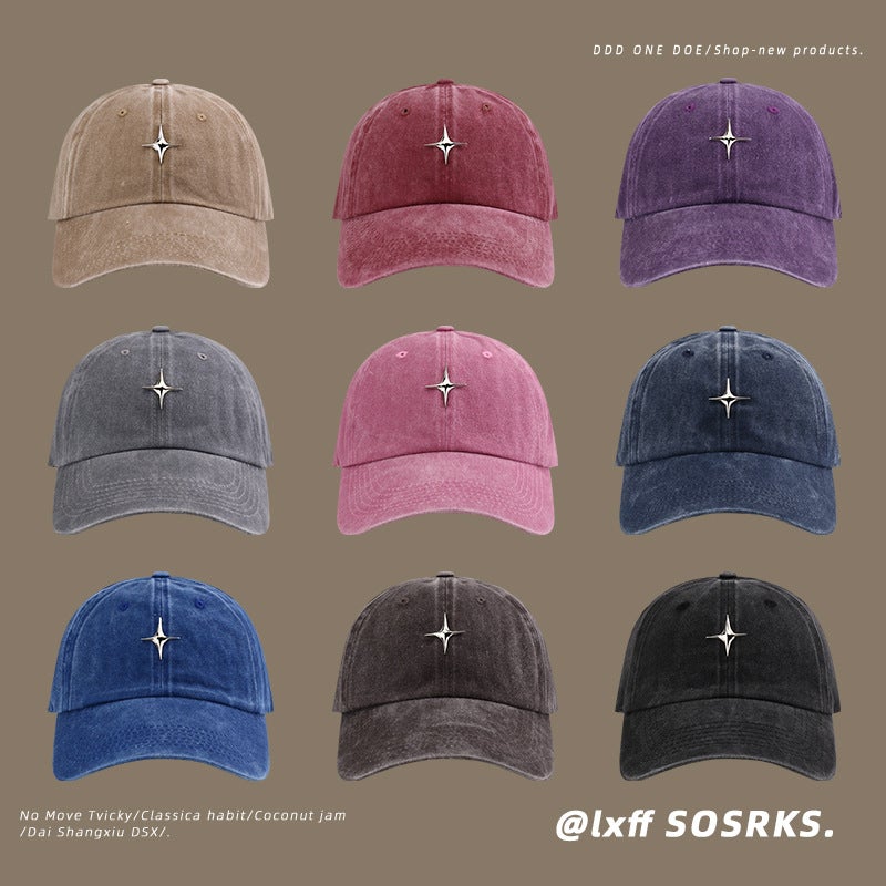 Washed cotton hat women's new fashion five-pointed star peaked cap Korean style versatile wide brim sun-proof breathable baseball cap men - Image 2