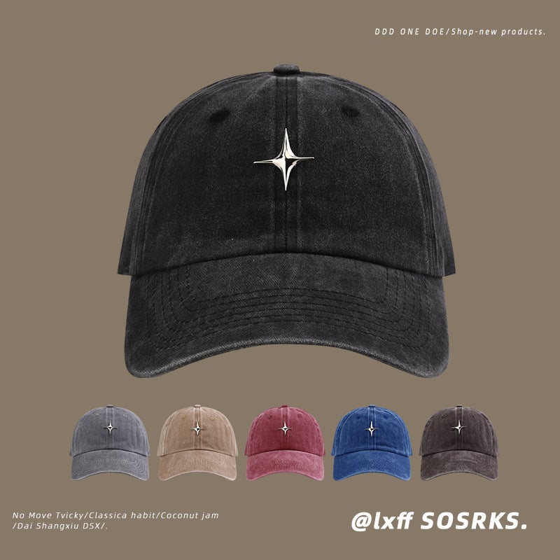 Washed cotton hat women's new fashion five-pointed star peaked cap Korean style versatile wide brim sun-proof breathable baseball cap men - Image 3
