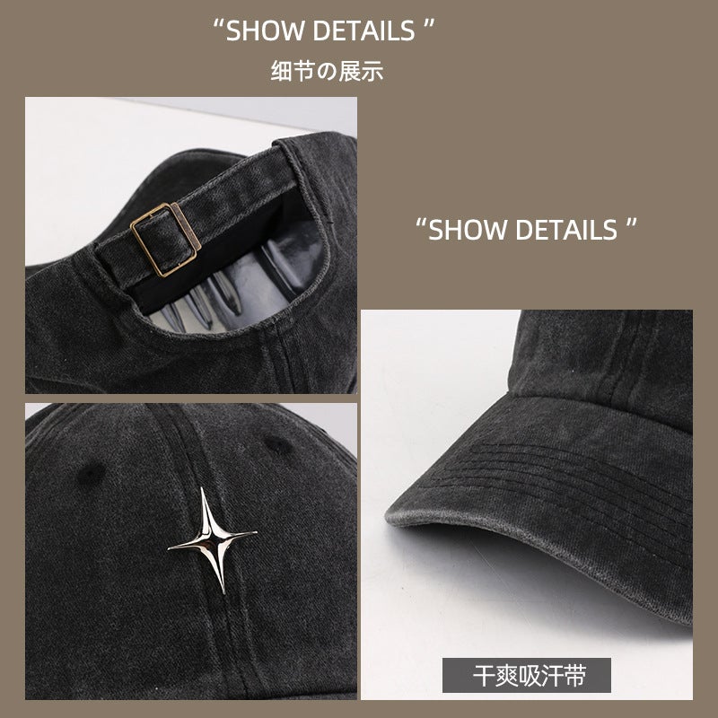 Washed cotton hat women's new fashion five-pointed star peaked cap Korean style versatile wide brim sun-proof breathable baseball cap men - Image 4