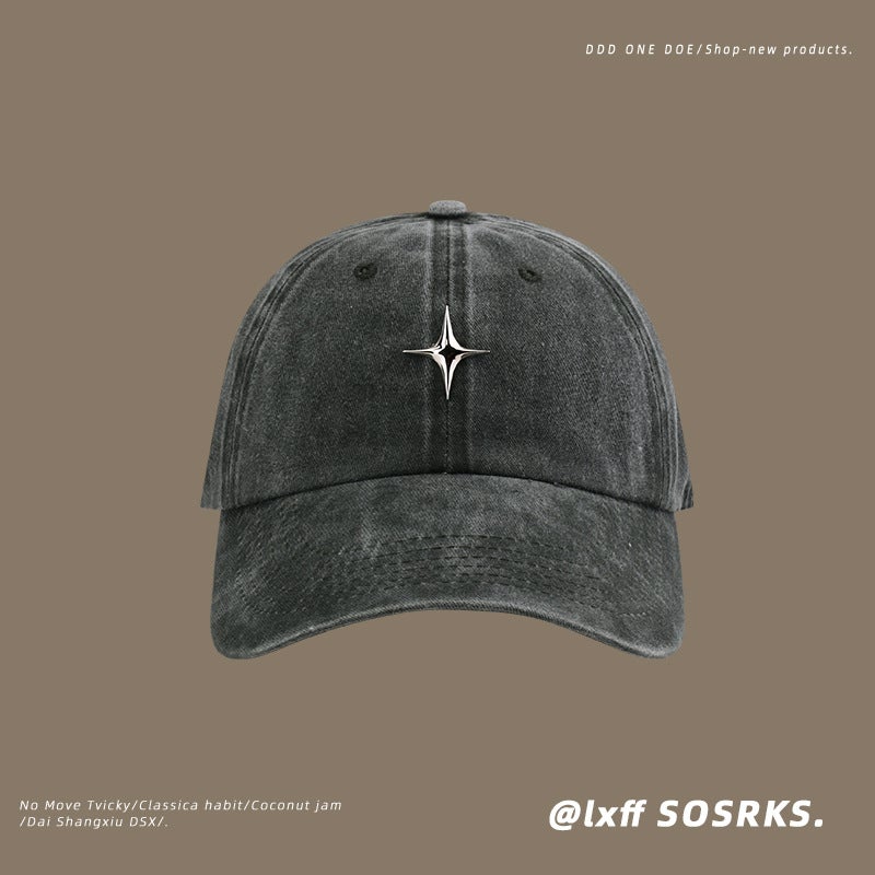 Washed cotton hat women's new fashion five-pointed star peaked cap Korean style versatile wide brim sun-proof breathable baseball cap men - Image 1