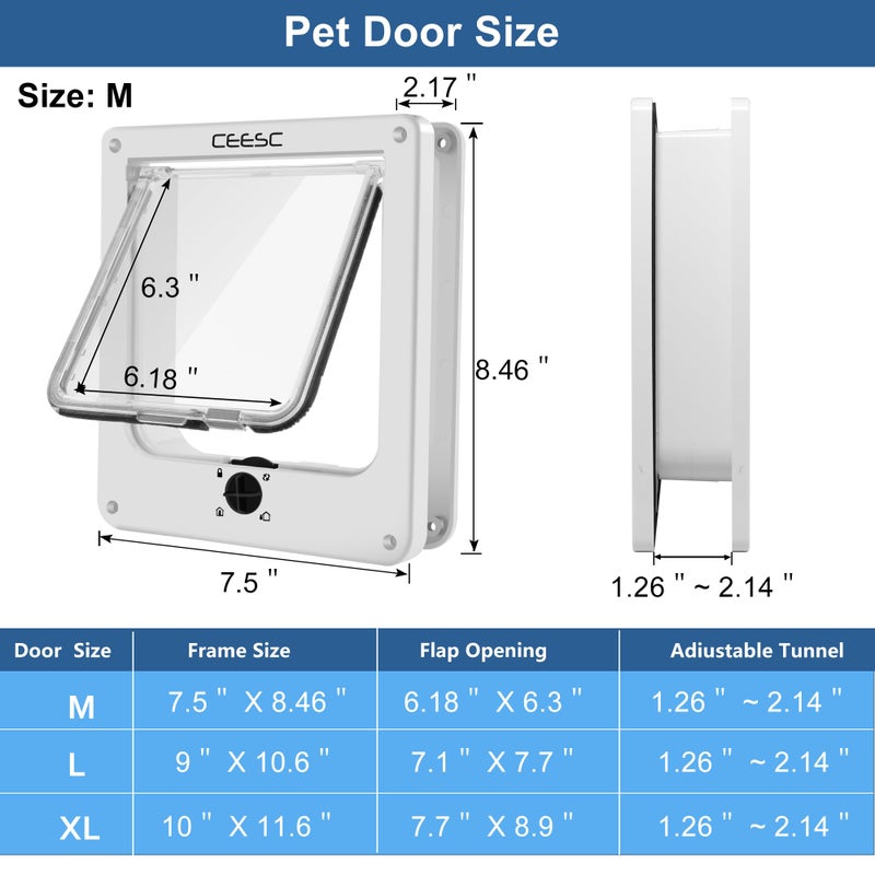 CEESC Medium Cat Door for Interior/Exterior Door, Weatherproof, White, Rotary 4 Way Locking Pet Door for Cats & Dogs with Circumference < 15.75", Upgraded Version - Image 4