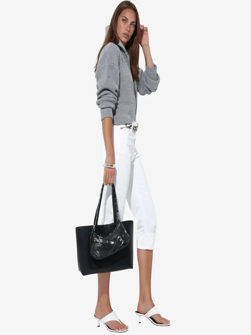 فيورنا VIORNA Women’s Cropped Ribbed Zip Cardigan