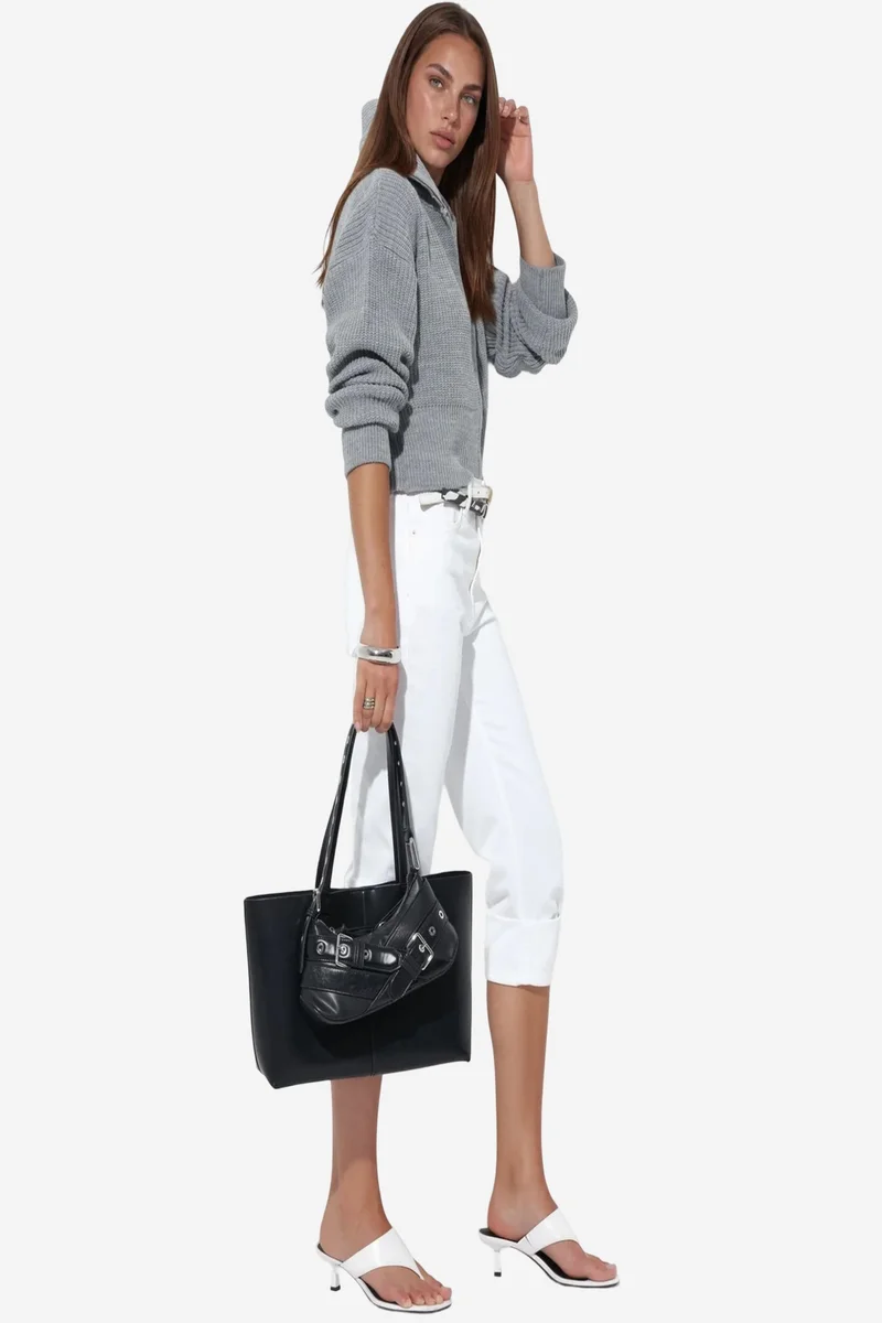 Viorna VIORNA Women’s Cropped Ribbed Zip Cardigan