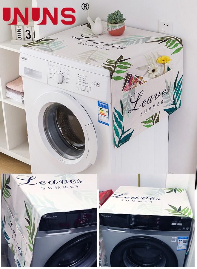 UNUNS غطاء الغسالة، طباعة نباتية تحميل أمامي مقاوم للغبار مع 4 جيوب تخزين، غطاء علوي مقاوم للماء للغسالة، 55 × 140 سم - Image 2