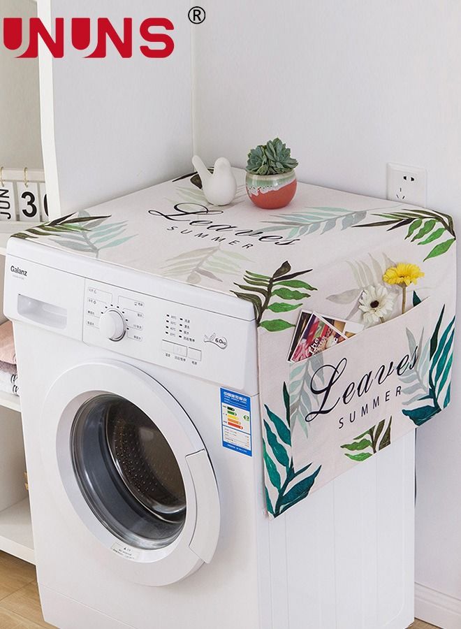 UNUNS غطاء الغسالة، طباعة نباتية تحميل أمامي مقاوم للغبار مع 4 جيوب تخزين، غطاء علوي مقاوم للماء للغسالة، 55 × 140 سم - Image 1