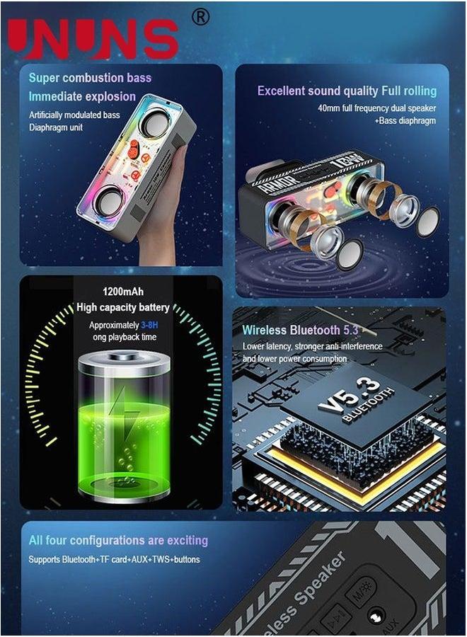 UNUNS Bluetooth Wireless Speaker,Dual Speaker Speaker,Portable Handheld Outdoor Can Be Used For Beach Party,Camping party,Friends Gathering,White  - Image 3