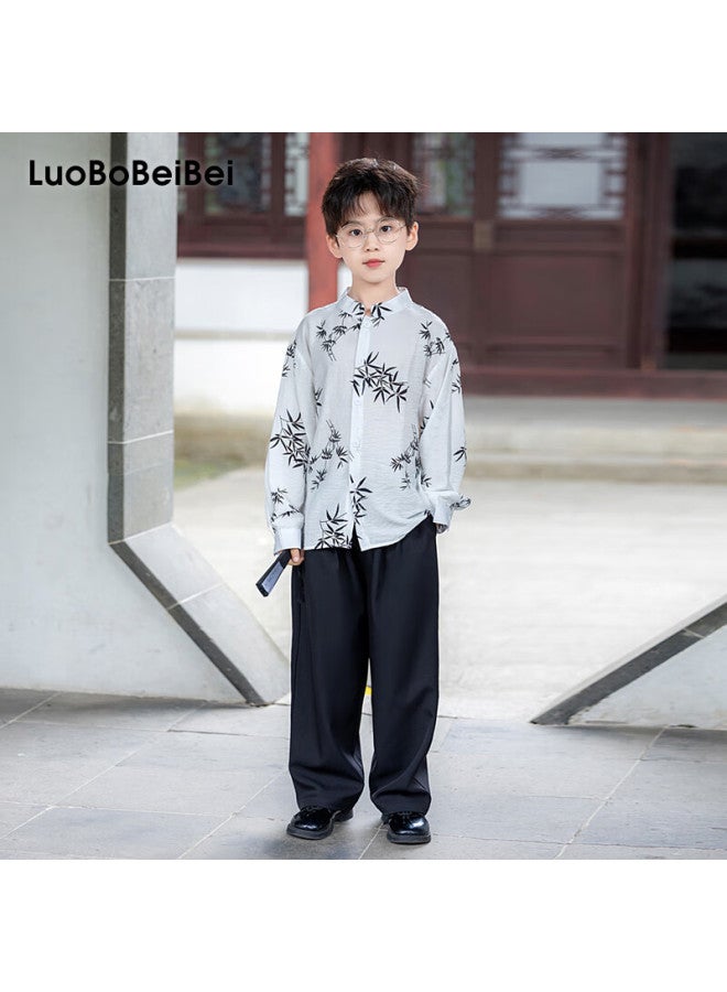 Luobobeibei Boys' New Chinese Style National Vest Set Children's Ancient Style Hanfu New Year Outfit Long Sleeve Shirt 120 - Image 1