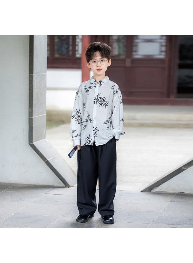 Luobobeibei Boys' New Chinese Style National Vest Set Children's Ancient Style Hanfu New Year Outfit Long Sleeve Shirt 120 - Image 2