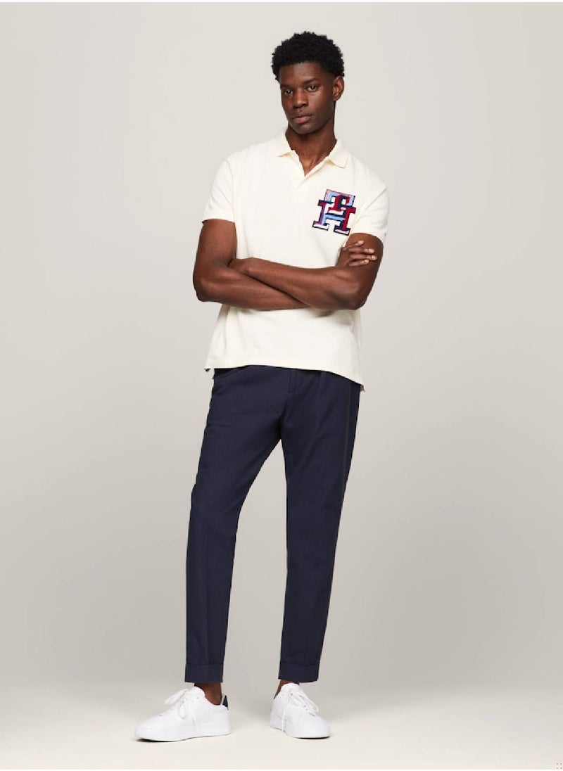 TOMMY HILFIGER - Men's Th Monogram Appliqué Regular Fit Polo -  Stretch organic cotton pique, Beige - Image 1