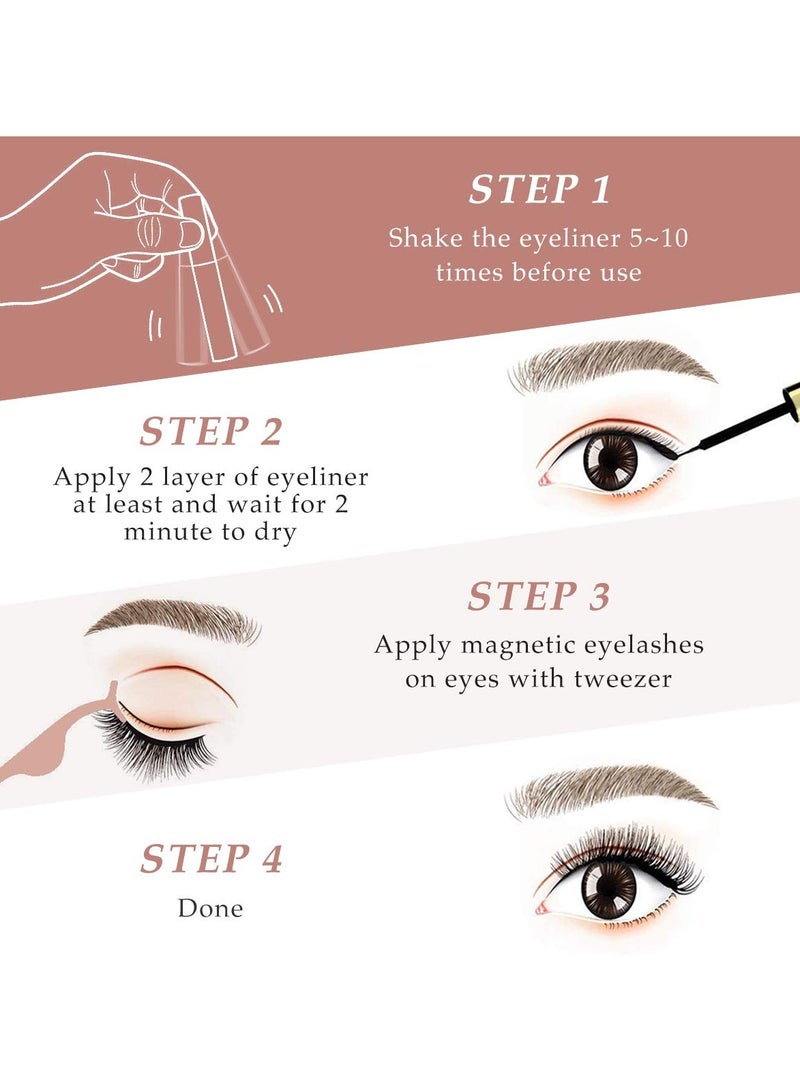 KASTWAVE Magnetic Eyelashes with Eyeliner, 6 Pairs 3D Natural Look Magnetic Lashes and Eyeliner Kit, 2 Tubes Long Lasting Magnetic Eyeliner 10mL, Mirror Box with Professional Tweezers - No Glue Needed - Image 3