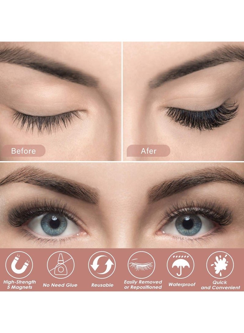 KASTWAVE Magnetic Eyelashes with Eyeliner, 6 Pairs 3D Natural Look Magnetic Lashes and Eyeliner Kit, 2 Tubes Long Lasting Magnetic Eyeliner 10mL, Mirror Box with Professional Tweezers - No Glue Needed - Image 5