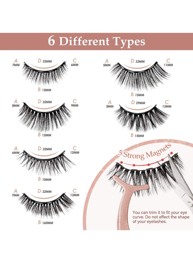 KASTWAVE Magnetic Eyelashes with Eyeliner, 6 Pairs 3D Natural Look Magnetic Lashes and Eyeliner Kit, 2 Tubes Long Lasting Magnetic Eyeliner 10mL, Mirror Box with Professional Tweezers - No Glue Needed - Image 4