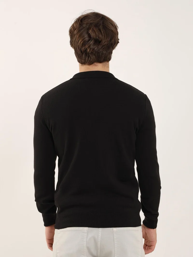 Dufy Black Men's Slim Fit Polo Neck Knitwear