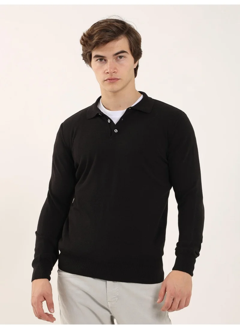دوفي Black Men's Slim Fit Polo Neck Knitwear