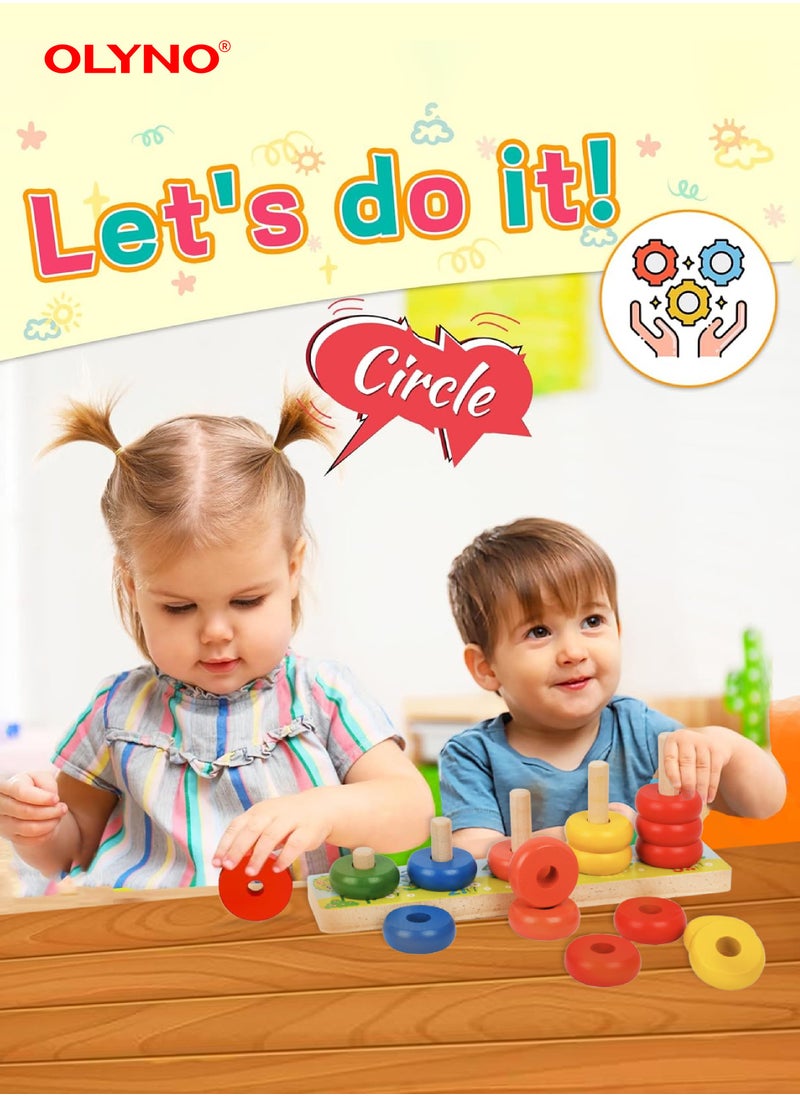 OLYNO - Educational Wooden 5 In 1 Stacking Mountain Toy For Learning Counting Sorting Math For Kids Fine Motor Skill Development - Image 1