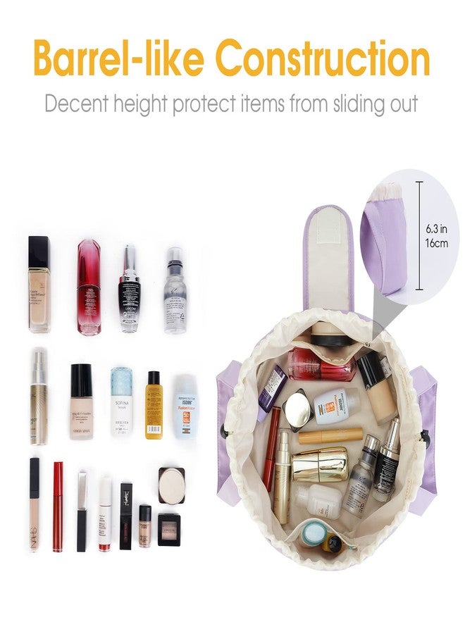 Narwey Barrel Drawstring Makeup Bag Large Cosmetic Bag Make up Bags Toiletry Bag Travel Bags for Toiletries Organizer for Women Gift for Teen Girls (Purple) (Patent) - Image 2