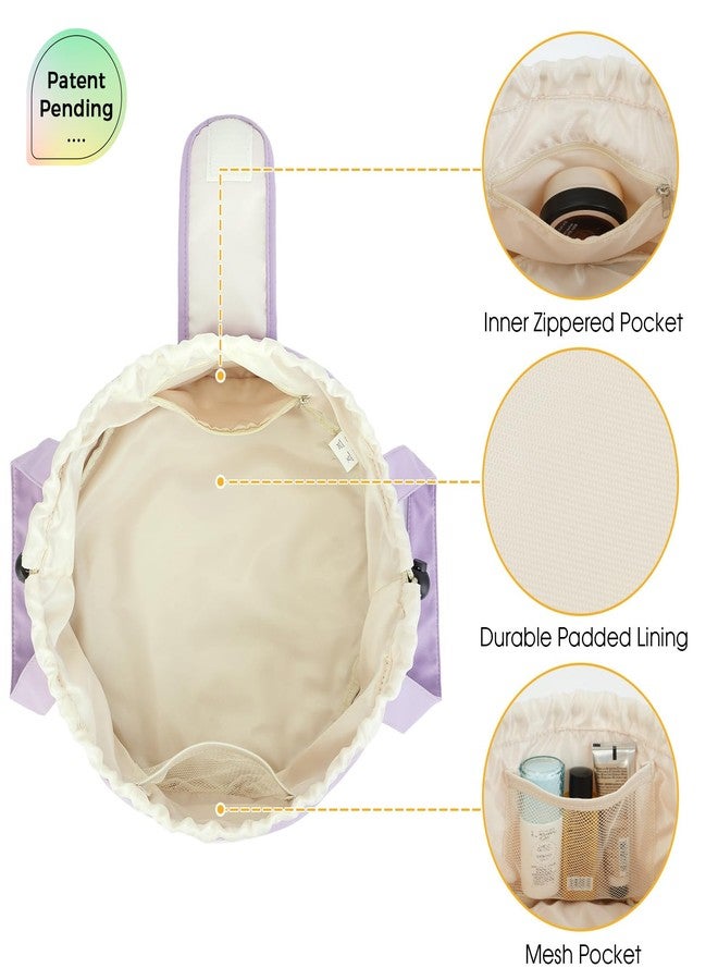 Narwey Barrel Drawstring Makeup Bag Large Cosmetic Bag Make up Bags Toiletry Bag Travel Bags for Toiletries Organizer for Women Gift for Teen Girls (Purple) (Patent) - Image 5