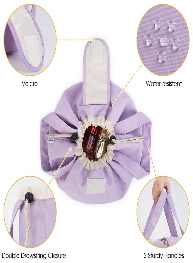 Narwey Barrel Drawstring Makeup Bag Large Cosmetic Bag Make up Bags Toiletry Bag Travel Bags for Toiletries Organizer for Women Gift for Teen Girls (Purple) (Patent) - Image 4