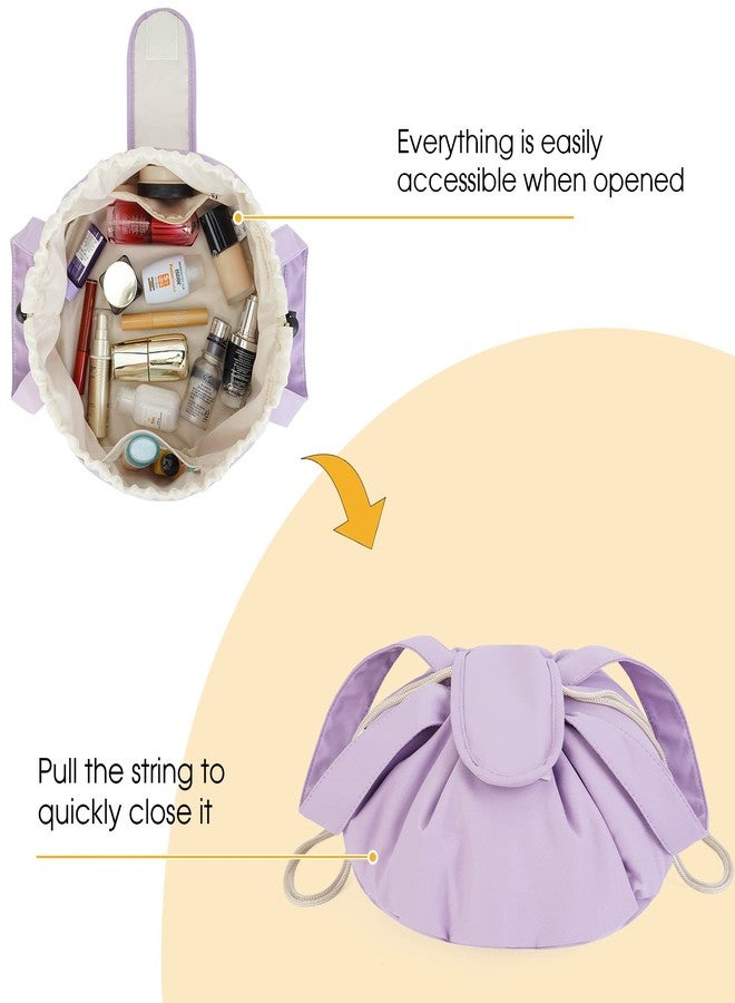 Narwey Barrel Drawstring Makeup Bag Large Cosmetic Bag Make up Bags Toiletry Bag Travel Bags for Toiletries Organizer for Women Gift for Teen Girls (Purple) (Patent) - Image 3