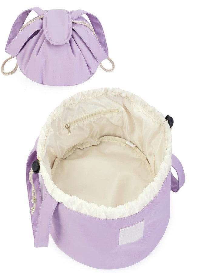 Narwey Barrel Drawstring Makeup Bag Large Cosmetic Bag Make up Bags Toiletry Bag Travel Bags for Toiletries Organizer for Women Gift for Teen Girls (Purple) (Patent) - Image 1