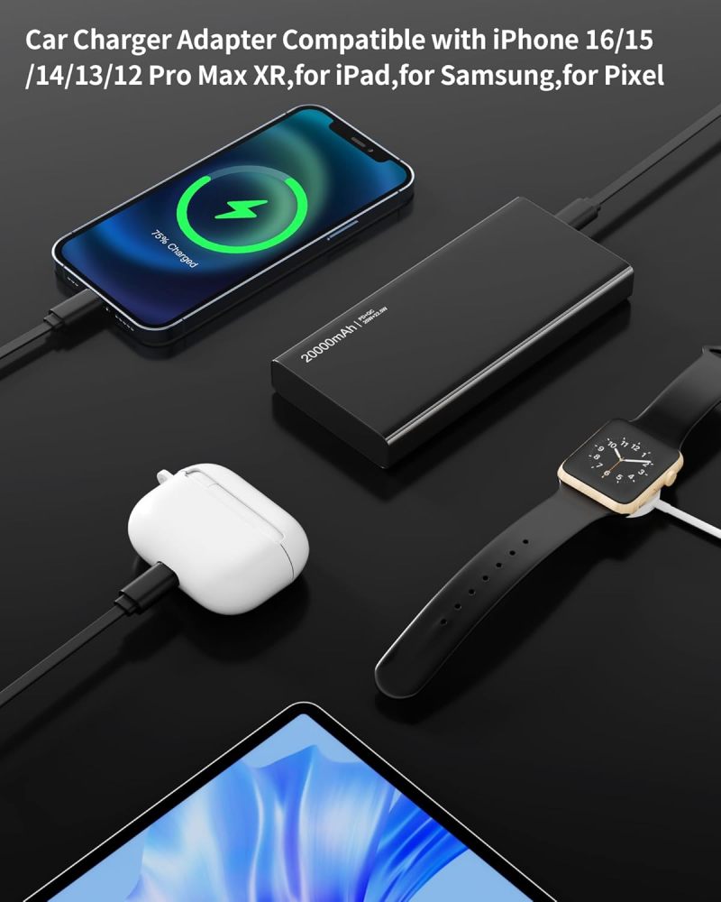 4 In 1 Fast Charging Car Charger: 180° Adjustable Direction Retractable 80cm Cables - Safe Charging Protection System Universal Car Charger for Smartphones Tablets Notebooks - Image 5