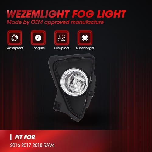 WEZEMLIGHT Fog Light Assembly For Toyota Rav4 2016-2018 With H16-3 12V 19W Halogen Bulbs(Clear Lens) - Image 4