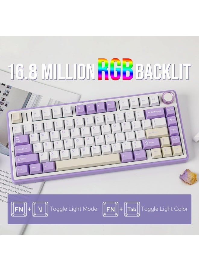 ابوماكر لوحة مفاتيح  F75 الميكانيكية، لوحة مفاتيح ألعاب لاسلكية قابلة للتبديل السريع بنسبة 75% مع حشوة ومقبض من خمس طبقات، بلوتوث/2.4 جيجاهرتز/USB-C، إضاءة RGB (بنفسجي، مفتاح ) - Image 2