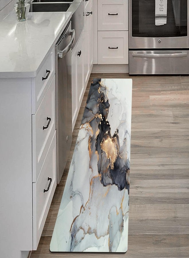 Mrcrypos Luxury Black and Gold Marble Kitchen Rugs PVC Leather Waterproof Non Slip Cushioned Standing Mats Anti Fatigue Kitchen Runner Rugs for Floor,Sink,Laundry,Office 23.5" W x 70" L - Image 1