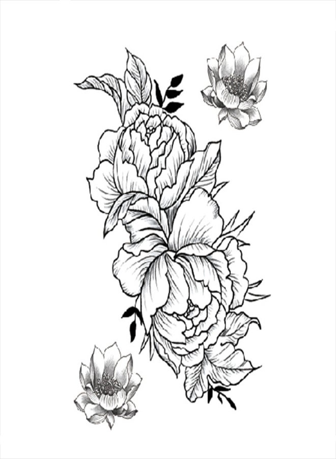 ورقة واحدة من ملصقات الوشم المؤقتة ثلاثية الأبعاد على شكل وردة كبيرة وزهرة الفاوانيا، مناسبة للفتيات، للرقبة والكتف والكم، مقاومة للماء، ملصقات وشم مؤقتة على شكل زهرة الفاوانيا الكبيرة، يمكنكِ صنعها بنفسكِ للنساء - Image 1