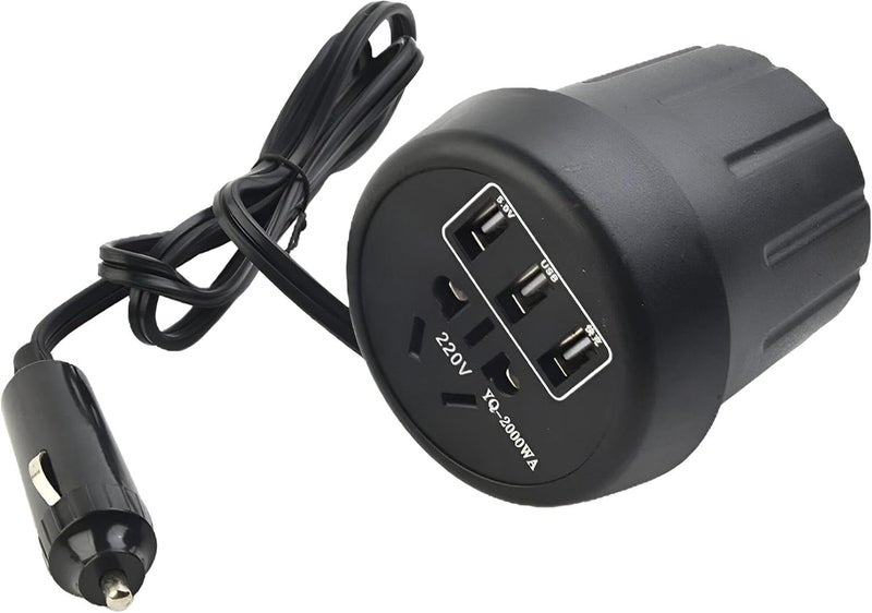 150W Car Cup Power Inverter Converter 12V 24V DC to 220V AC with 3 USB Quick Charge Ports and AC Socket – Safe and Compact Car Charger - Image 5