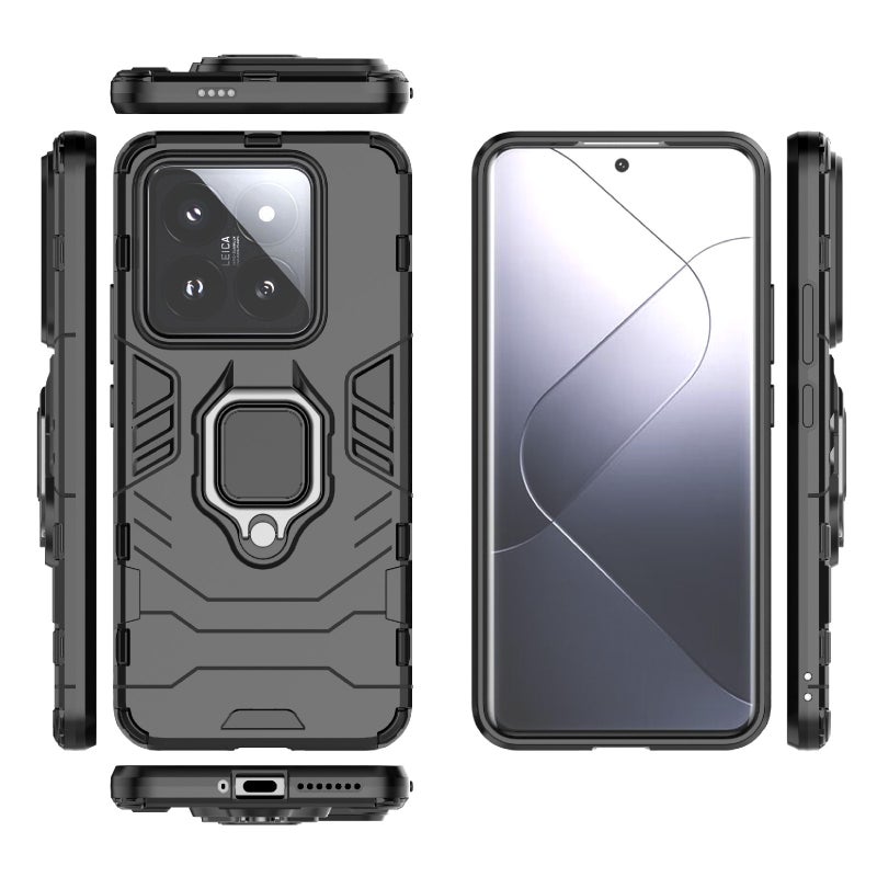 HuHa Case Cover For Xiaomi 14 Pro Shockproof PC + TPU Holder Phone Case(Black) - Image 2