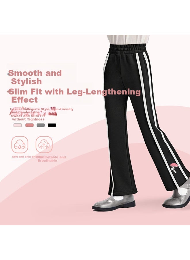 Snoopy Girls' Ribbon Flared Pants Children's Long Pants Big Kids Sweatpants Girls' Pants Spring Black-pink Umbrella 120 - Image 1