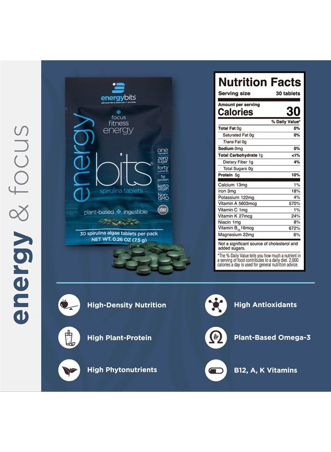 ENERGYBITS Pure Spirulina Algae Tablets, Superfood Tablets, Pure Blue Green Algae, High Protein, Chlorophyll Tablets, Non-Irradiated, for Energy Focus and Endurance, Non-GMO, 900 Tablets - Image 1