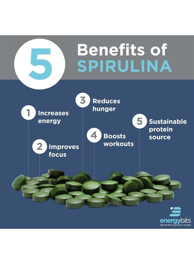 ENERGYBITS Pure Spirulina Algae Tablets, Superfood Tablets, Pure Blue Green Algae, High Protein, Chlorophyll Tablets, Non-Irradiated, for Energy Focus and Endurance, Non-GMO, 900 Tablets - Image 3