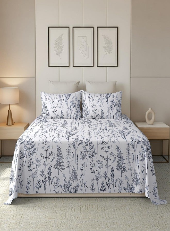 RD TREND® Premium Cloud Cotton Bedsheet for Super King Size Bed (100x108 Inch) with 2 Pillow Covers 18x28 Inch Floral Digital Printed Design | Off White - Image 1
