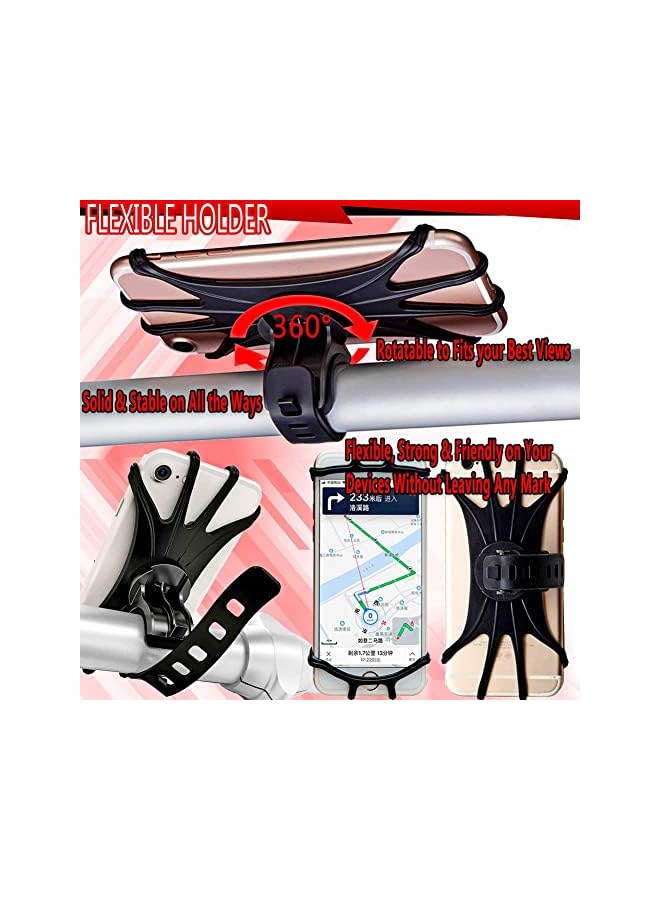PROMASS 360° Rotation Silicone Steady Stand Grip Flexible Universal Scooter Rod Mounting Mobile Holder (Black, Size Between 4in - 6in)  - Image 3
