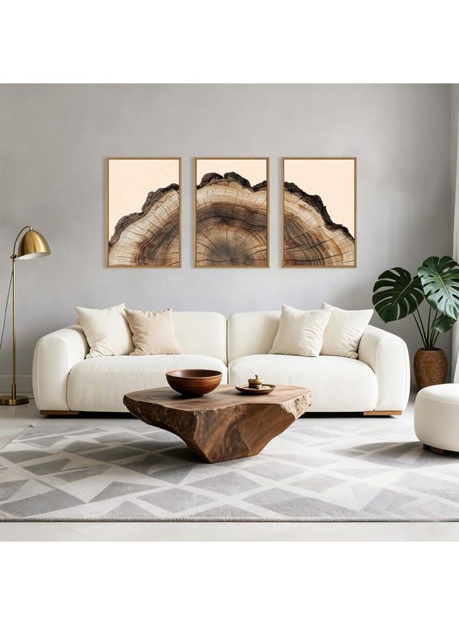 KAIRNE Framed Tree Ring Wall Art Set, Retro Wood Stump Wall Decor, Tree Spiral Wall Painting, Modern Nature Canvas Art Prints for Living Room, Bedroom, Dinning Room, Farmhouse - Large 24"x36"x3 - Image 2