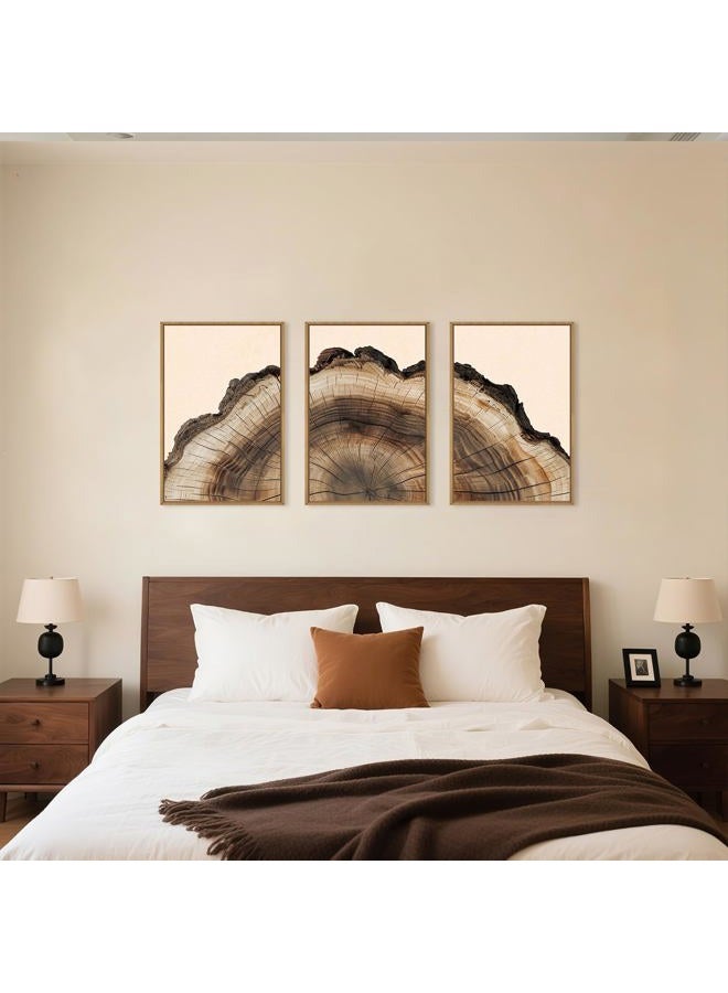 KAIRNE Framed Tree Ring Wall Art Set, Retro Wood Stump Wall Decor, Tree Spiral Wall Painting, Modern Nature Canvas Art Prints for Living Room, Bedroom, Dinning Room, Farmhouse - Large 24"x36"x3 - Image 5