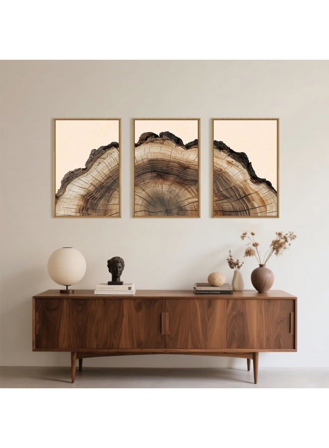 KAIRNE Framed Tree Ring Wall Art Set, Retro Wood Stump Wall Decor, Tree Spiral Wall Painting, Modern Nature Canvas Art Prints for Living Room, Bedroom, Dinning Room, Farmhouse - Large 24"x36"x3 - Image 3