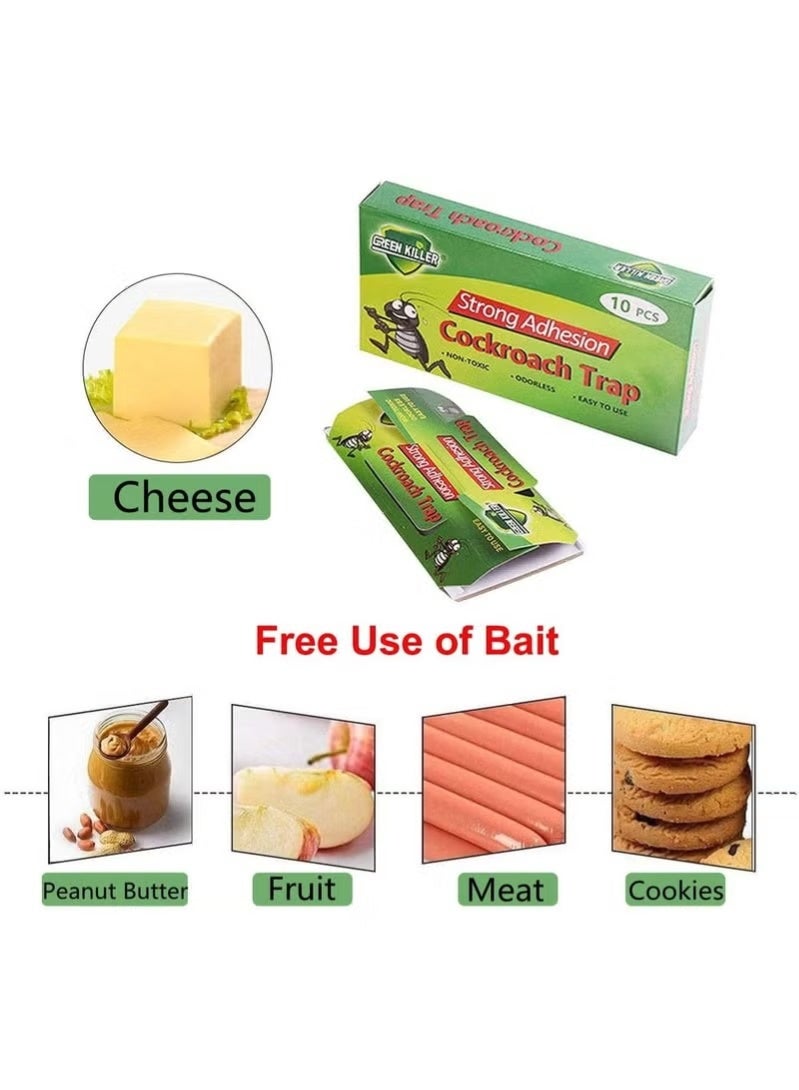 green killer مصيدة صراصير منزلية داخلية غير سامة لاصقة للصراصير والنمل والعناكب والحشرات والخنافس والصراصير الليلية (عبوة من 10 قطع) - Image 5