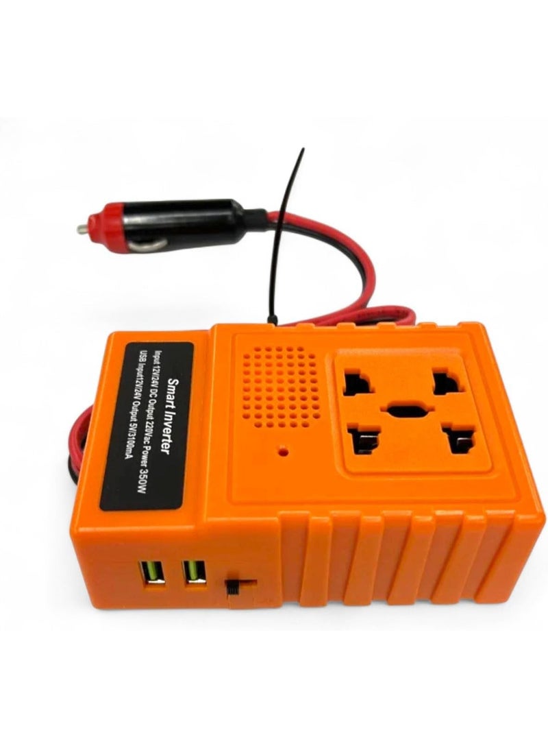 350W Smart Car Power Inverter – 12V to 220V Portable Power Adapter with 2 Power Socket Outlets & 2 USB Ports 3.1A Fast Charging – Car Power Adapter for Travel, Trip and Mobile Devices - Image 2