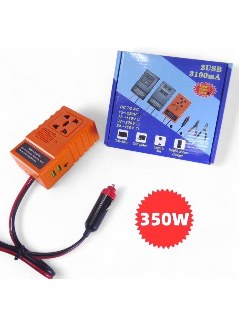 350W Smart Car Power Inverter – 12V to 220V Portable Power Adapter with 2 Power Socket Outlets & 2 USB Ports 3.1A Fast Charging – Car Power Adapter for Travel, Trip and Mobile Devices - Image 3