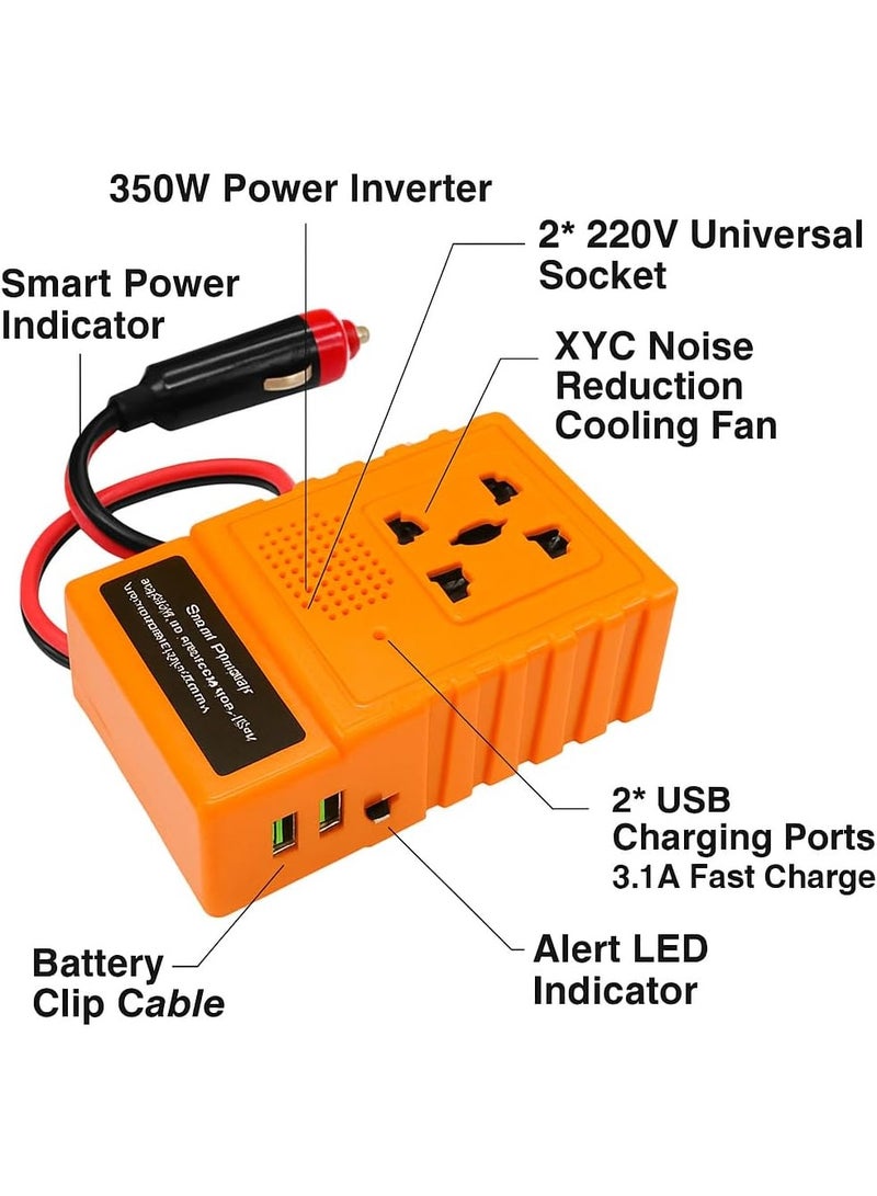 350W Smart Car Power Inverter – 12V to 220V Portable Power Adapter with 2 Power Socket Outlets & 2 USB Ports 3.1A Fast Charging – Car Power Adapter for Travel, Trip and Mobile Devices - Image 4