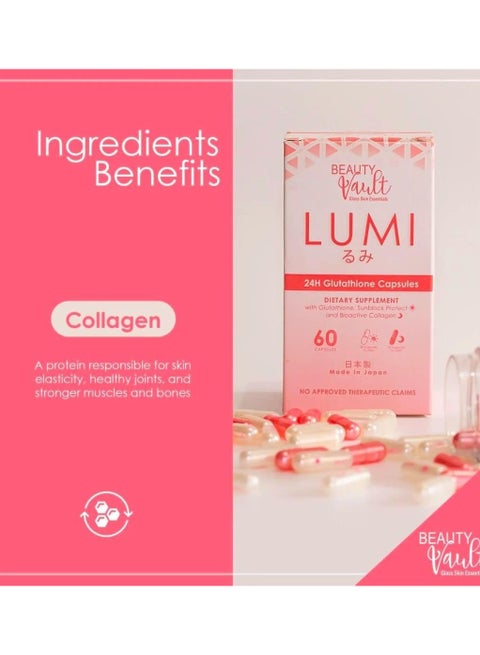 Beauty Vault LUMI 24H Glutathione Capsules 60 Caps | Best Price Oman