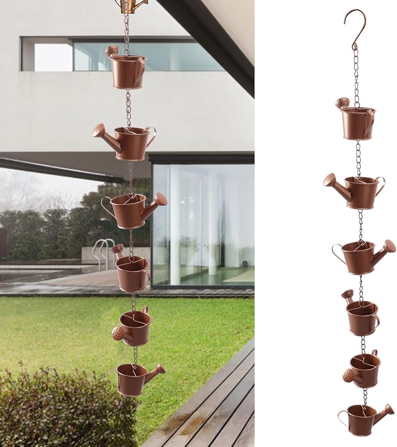 سلسلة مطرية من إبريق حديدي بطول 90 سم، نظام تصريف زخرفي لحديقة وفناء وسقف - Image 3